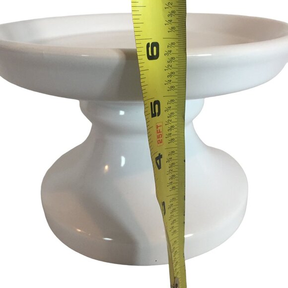 Pottery Barn White Ceramic Pillar Candle Stand Modern 6H X 9W - Picture 5 of 8